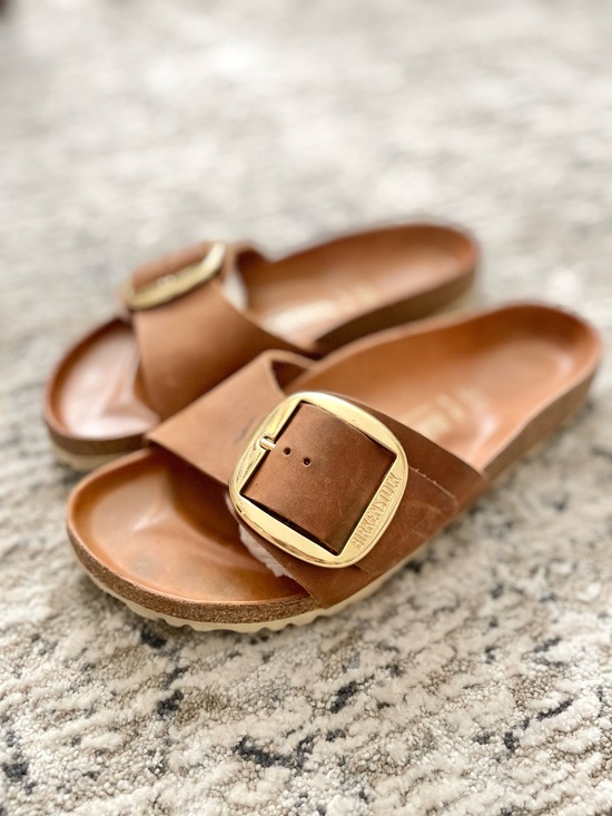 Birkenstock Shoes - Birkenstock Madrid Big Buckle Brown Cognac 39 Size 8 Gold Slide Sandals